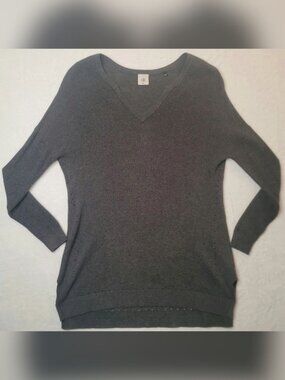 Cabi Snuggle Pullover Tunic Sweater V Neck Long Sleeve Charcoal Sz XS #3705